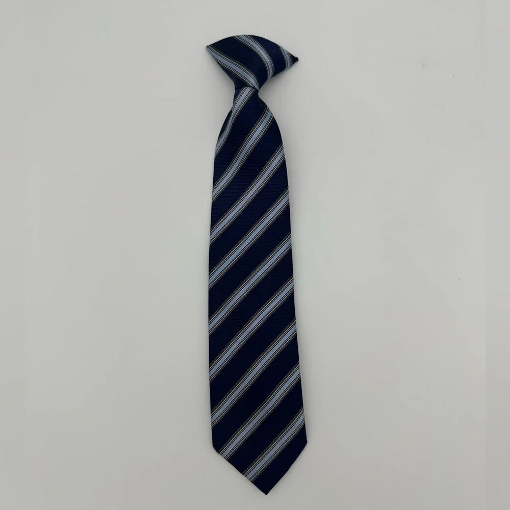 Boys Clip on Neck Tie Classic Navy blue Striped Tie dressy formal outfit